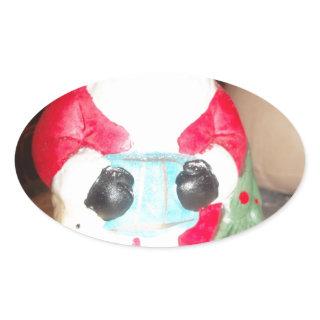 Vintage Fun Santa with Snow Art Print Oval Sticker