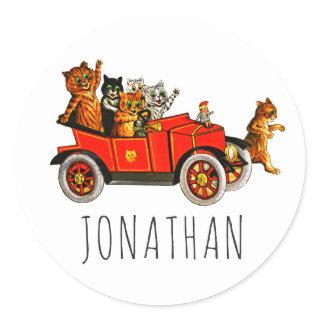 Vintage Funny Cartoon Cats Kittens in Classic Car  Classic Round Sticker