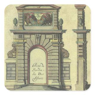 Vintage Garden Gate Arch, Renaissance Architecture Square Sticker