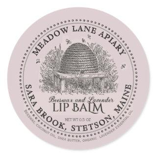 Vintage Garden Skep Beeswax Lip Balm  Classic Round Sticker