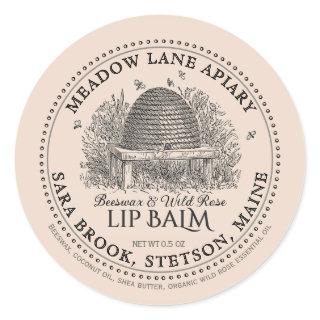 Vintage Garden Skep Beeswax Lip Balm  Classic Round Sticker