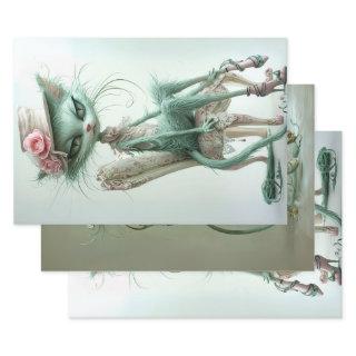 Vintage Gatsby Cats Sage Green Decoupage   Sheets
