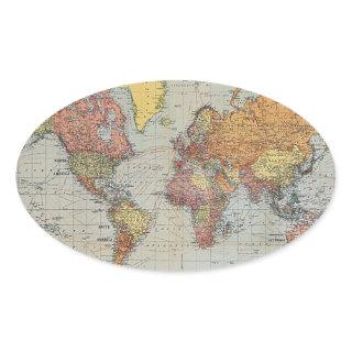 Vintage General Map of the World Oval Sticker