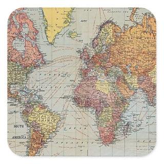 Vintage General Map of the World Square Sticker