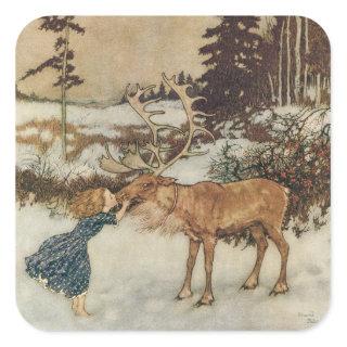 Vintage Gerda and the Reindeer by Edmund Dulac Square Sticker