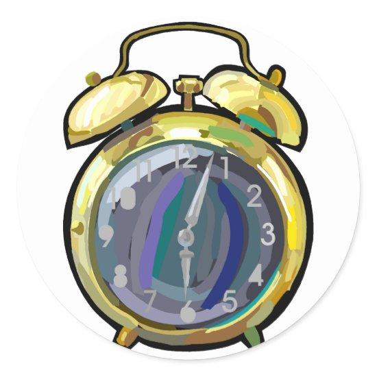 Vintage Gold Alarm Clock Retro Timepiece  Classic Round Sticker