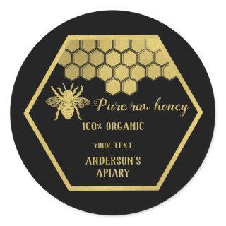 Vintage gold bee  honey comb honey jar classic round sticker