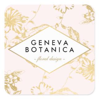 Vintage Gold Floral Pattern on Pink Designer Square Sticker