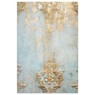 Vintage gold foil Victorian ornament blue grunge Tissue Paper