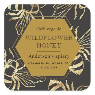 vintage gold queen bee honey jar label