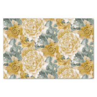 Vintage Golden Yellow Roses Floral Pattern Tissue Paper