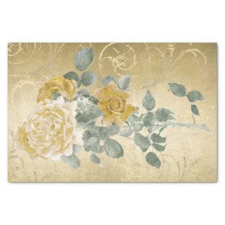 Vintage Golden Yellow Roses Floral with Damask Tissue Paper