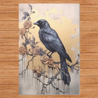 Vintage Goth Raven Gold Roses Watercolor Tissue Paper