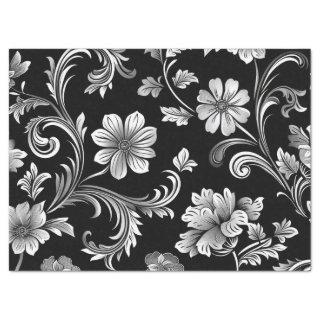 Vintage Gothic Damask Black & Silver Decoupage Tissue Paper