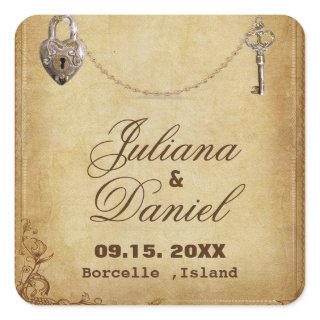Vintage Gothic Skeleton Key wedding  Square Sticker