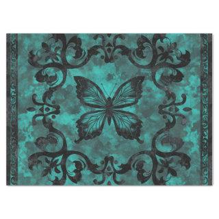Vintage Gothic Turquoise Butterfly Decoupage Tissue Paper