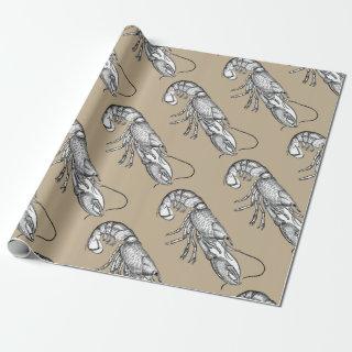 Vintage graphic lobster in khaki