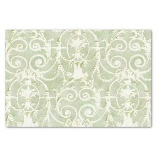 Vintage Green and Beige Damask Pattern Tissue Paper