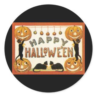 Vintage Halloween, Black Cats with Jackolanterns Classic Round Sticker