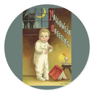 Vintage Halloween by Ellen Clapsaddle, Ghost Story Classic Round Sticker