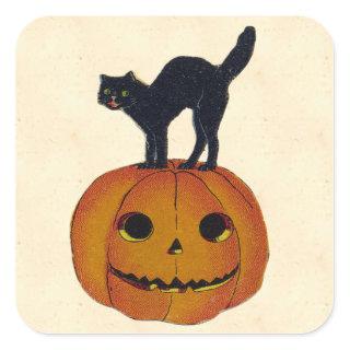 Vintage Halloween Cat Square Sticker