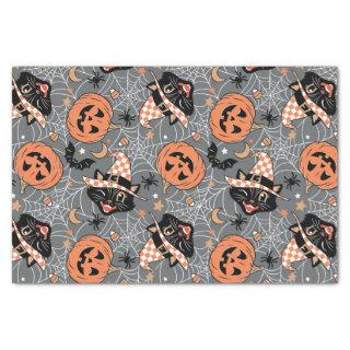 Vintage Halloween Cats and Pumpkins Pattern Tissue Paper