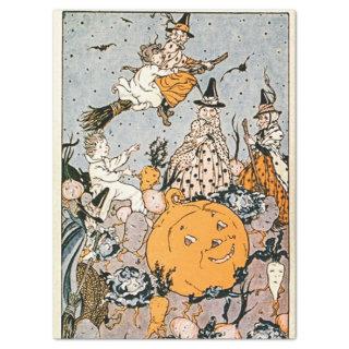 Vintage Halloween Pumpkin and Witches with brooms Tissue Paper
