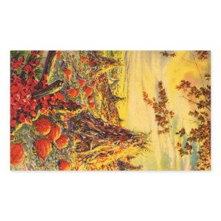 Vintage Halloween Pumpkin Patch with Haystacks Rectangular Sticker