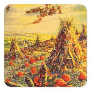 Vintage Halloween Pumpkin Patch with Haystacks Square Sticker