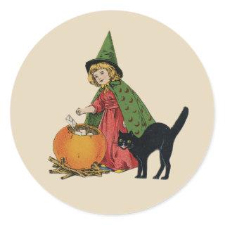 Vintage Halloween Witch and Cat, Ellen Clapsaddle Classic Round Sticker