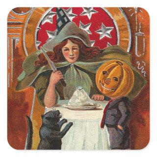 Vintage Halloween Witch Casting Spell with Wand Square Sticker