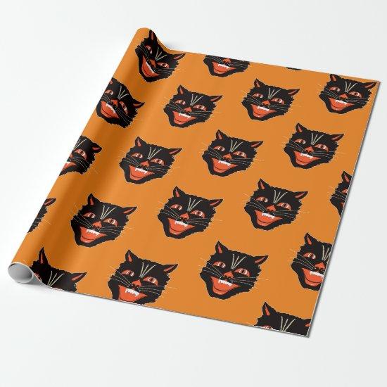 Vintage Halloween Witches Smiling Black Cat Head