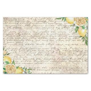 Vintage Hand Written Letter Script Lemon Decoupage Tissue Paper
