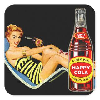 Vintage Happy Soda Pop Pin-Up Square Sticker