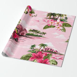 Vintage Hawaiian barkcloth design of tropical isla