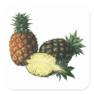 Vintage Hawaiian Pineapples, Organic Food Fruit Square Sticker