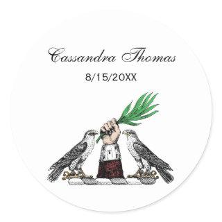 Vintage Heraldic Falcons With Hand Crest Emblem Classic Round Sticker