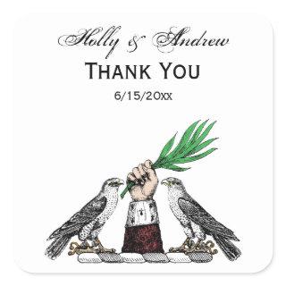 Vintage Heraldic Falcons With Hand Crest Emblem Square Sticker