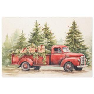 Vintage Holiday Delight: Red Truck Christmas Trees Tissue Paper