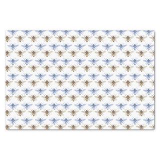 Vintage Honey Bee Blue and Gold Patterned  Tissue Paper