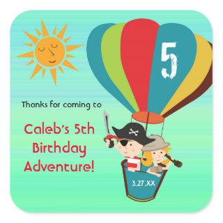 Vintage Hot Air Balloon Adventure Birthday Party Square Sticker