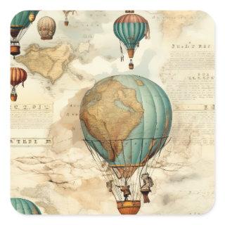 Vintage Hot Air Balloon in a Serene Landscape (5) Square Sticker