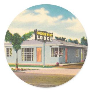 Vintage Hotel, Golden West Lodge Motel Classic Round Sticker
