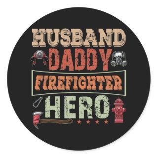 Vintage Husband Daddy Firefighter Hero Matching Classic Round Sticker