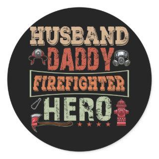 Vintage Husband Daddy Firefighter Hero Matching Classic Round Sticker