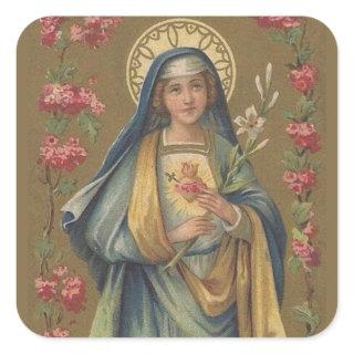 Vintage Immaculate & Sorrowful Heart of Mary Square Sticker