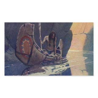 Vintage Indian Canoe Paddling Sun Classic Rectangular Sticker