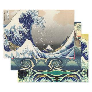 vintage japanese  art landscape great wave  sheets