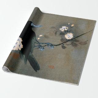 Vintage Japanese Crow and Blossom Woodblock Print