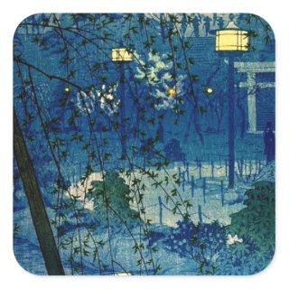 Vintage Japanese Evening in Blue Square Sticker
